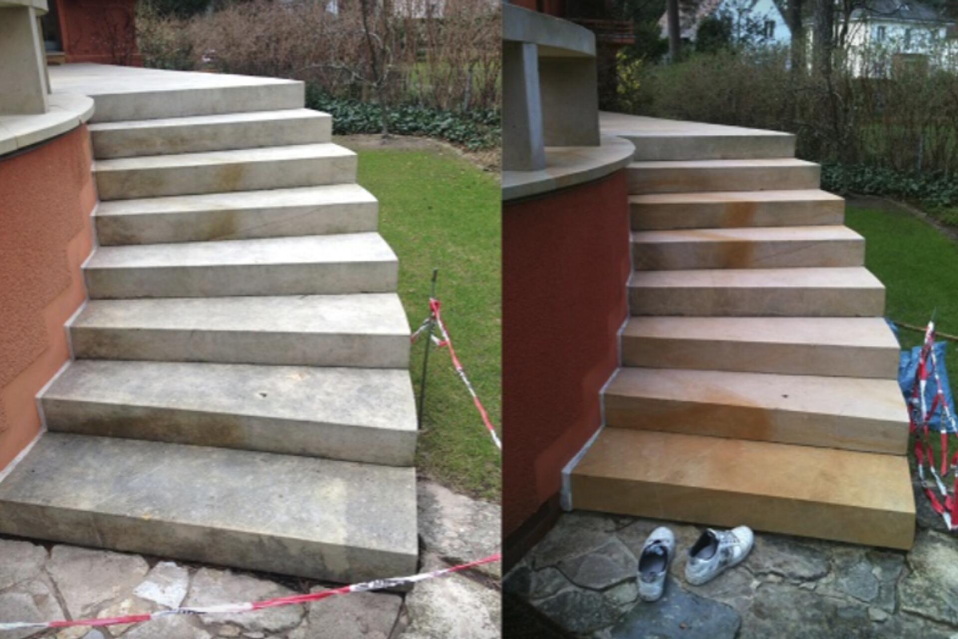 Sandstein-Treppe Vorher-Nachher Vergleich